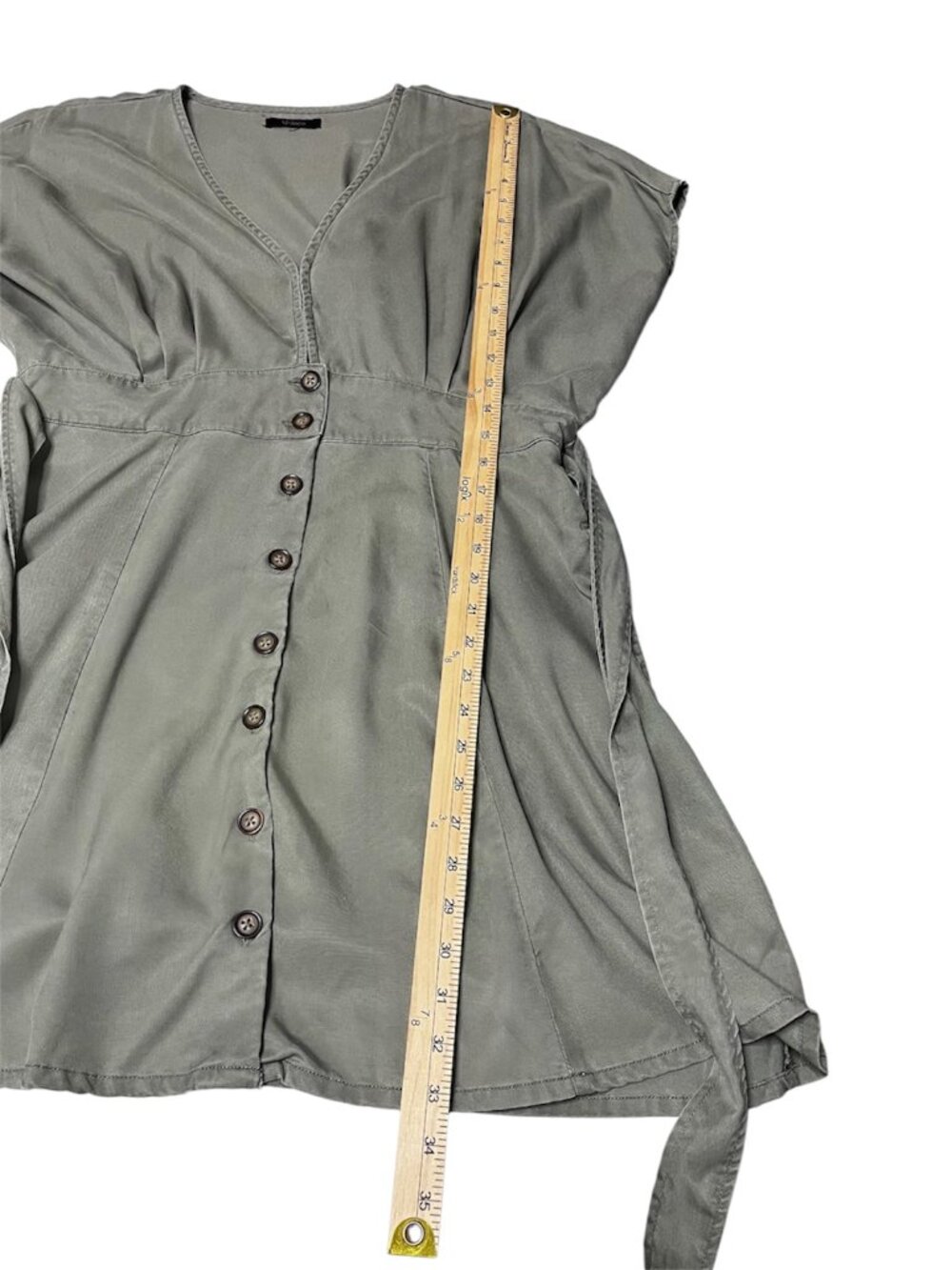 QUINCE Vintage Wash Tencel Button Front V-neckline Women's Mini Dress Olive Sz L - Picture 8 of 11